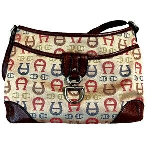 Etienne Aigner Vintage Y2K Monogrammed Canvas & Leather shoulder bag.